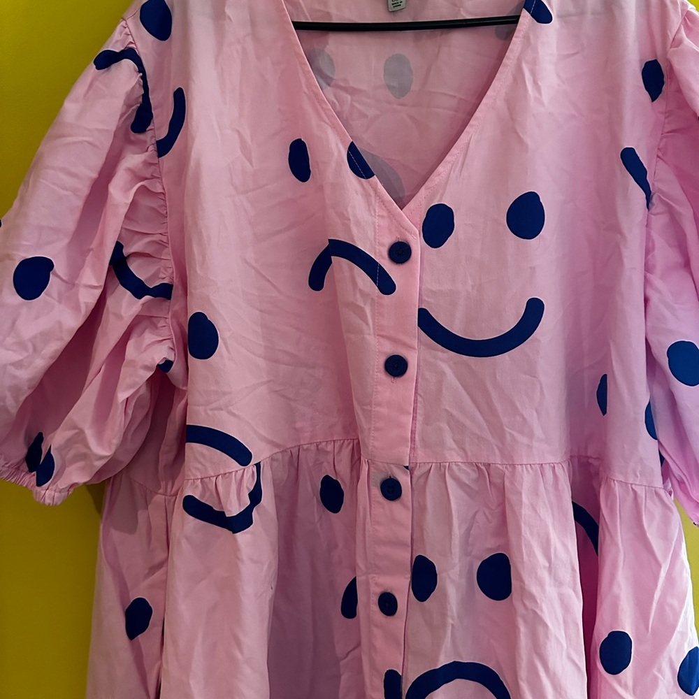 Pink Dress with Blue Smiley Faces